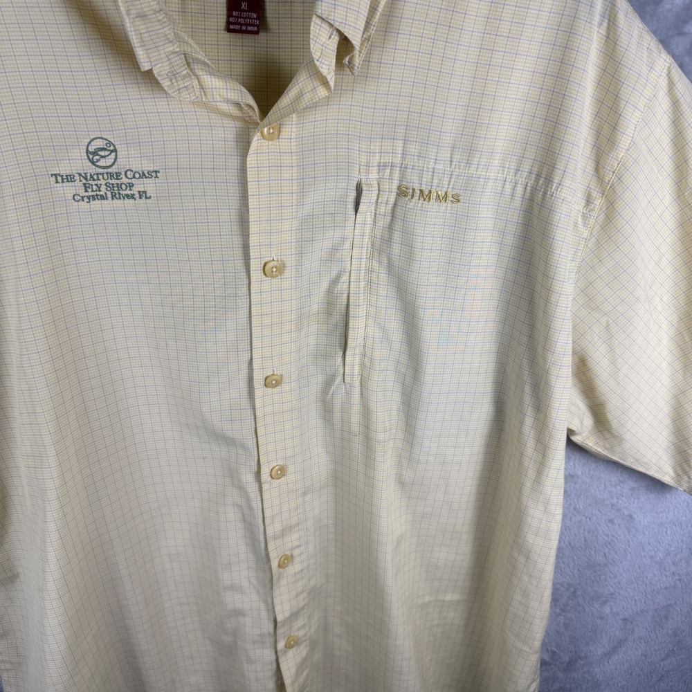 Simms Mens XL Yellow Plaid Short Sleeve‎ Fishing Shirt Nature Coast Fly Shop FL - Picture 3 of 9